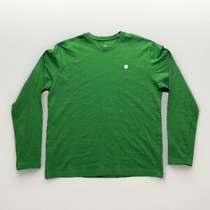 Apple Employee Long Sleeve T-Shirt Men L Green 100% Recycled Cotton Apple Logo